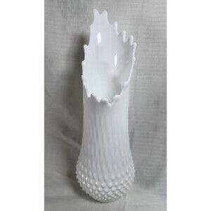 Vintage Fenton White Milk Glass Swung Vase Hobnail #3755 MCM 1960s 15 In Tall